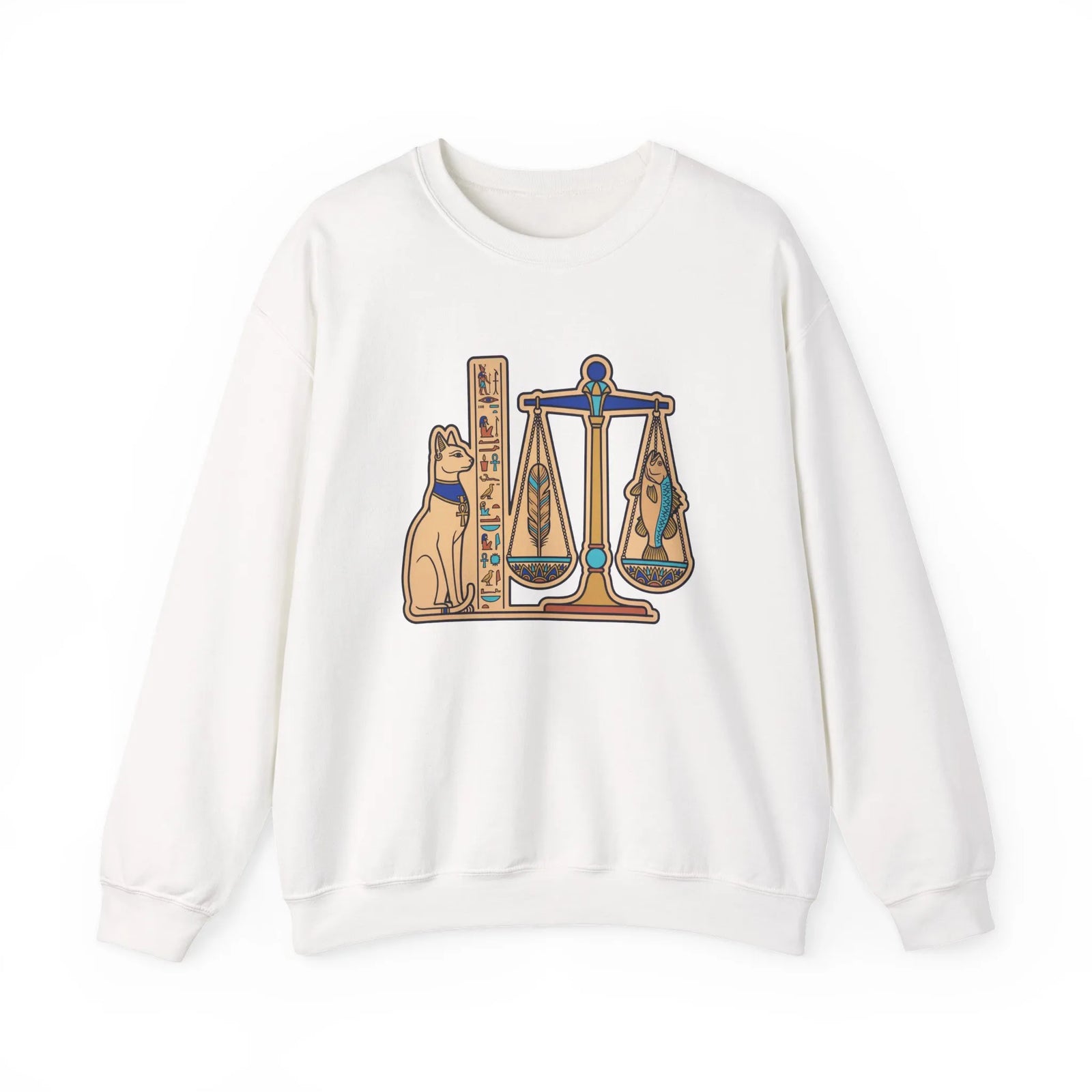 Egyptian Cat Scales Graphic Sweatshirt - Heavy Blend Fleece Crewneck - Unisex White