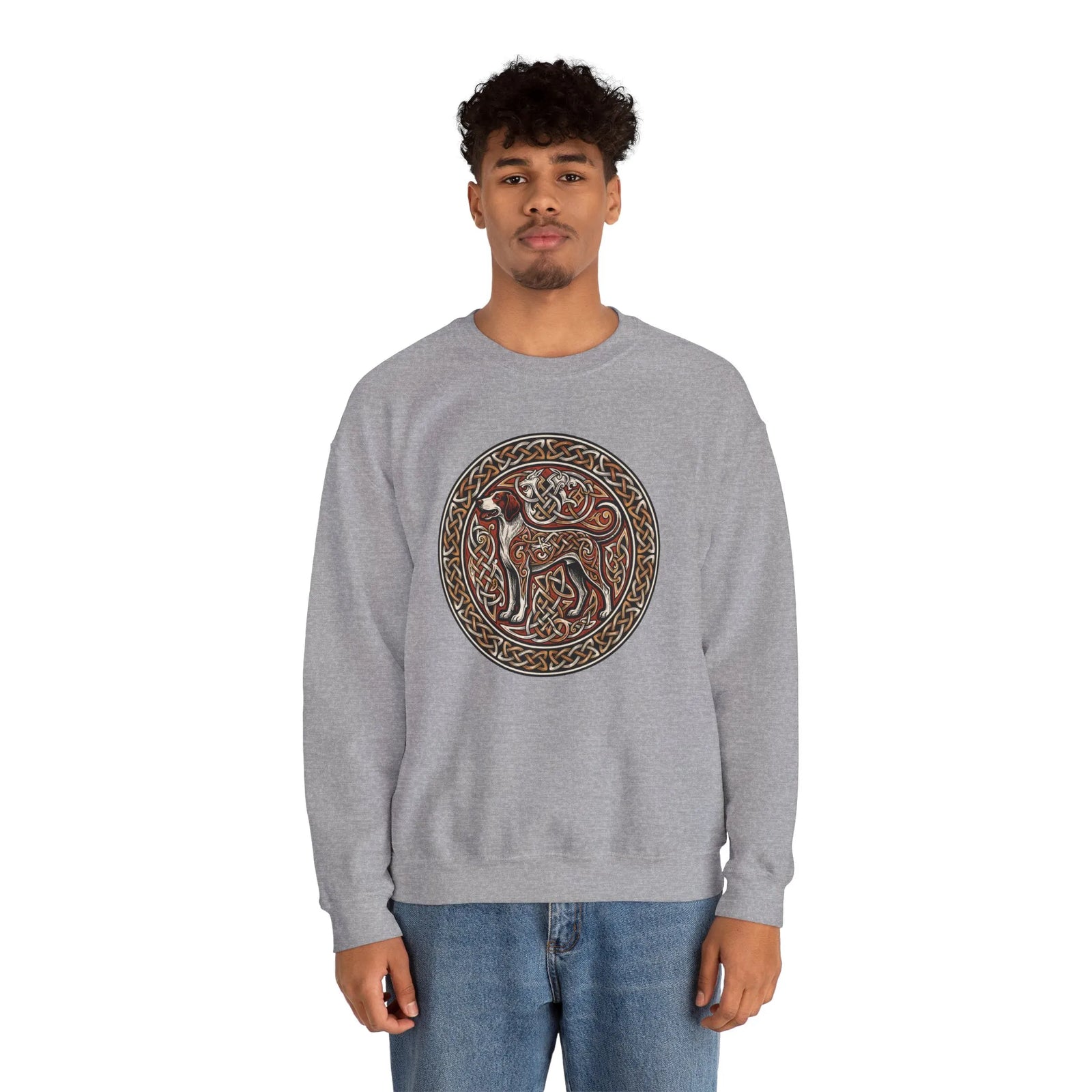Norse Knotwork Hound Odin's Wolves Sweatshirt - Soft Durable Cotton Blend Crewneck - Unisex White