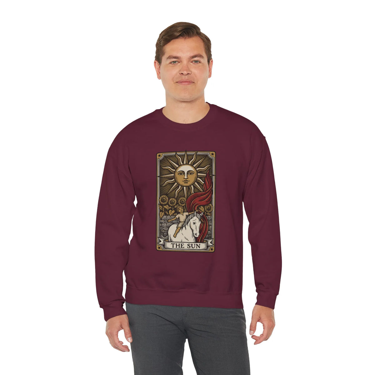 The Sun Tarot Card Sweatshirt - Heavy Blend Fleece Crewneck - Unisex White