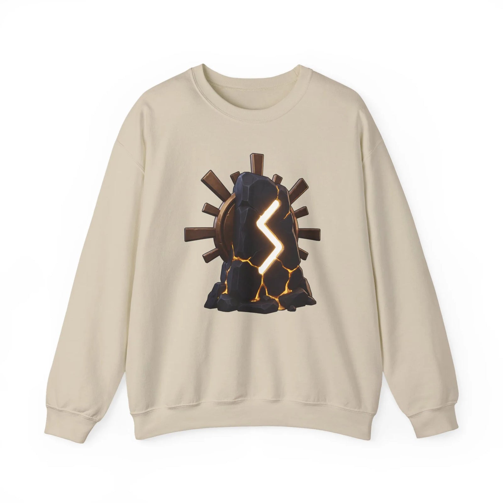 Sowulo Rune Sun Graphic Sweatshirt - Classic Fit Fleece Crewneck - Unisex White
