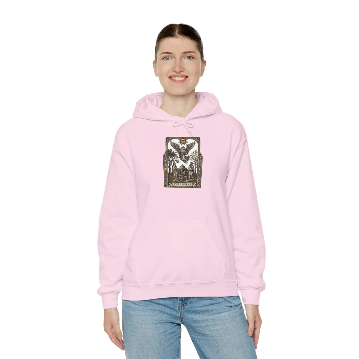 The Lovers Tarot Card Hoodie - Medium-Weight Fleece Pullover - Unisex White