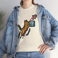 8-Bit Pixel Gaming Cats Graphic T-Shirt - Heavy Cotton Classic Fit Tee - Unisex White