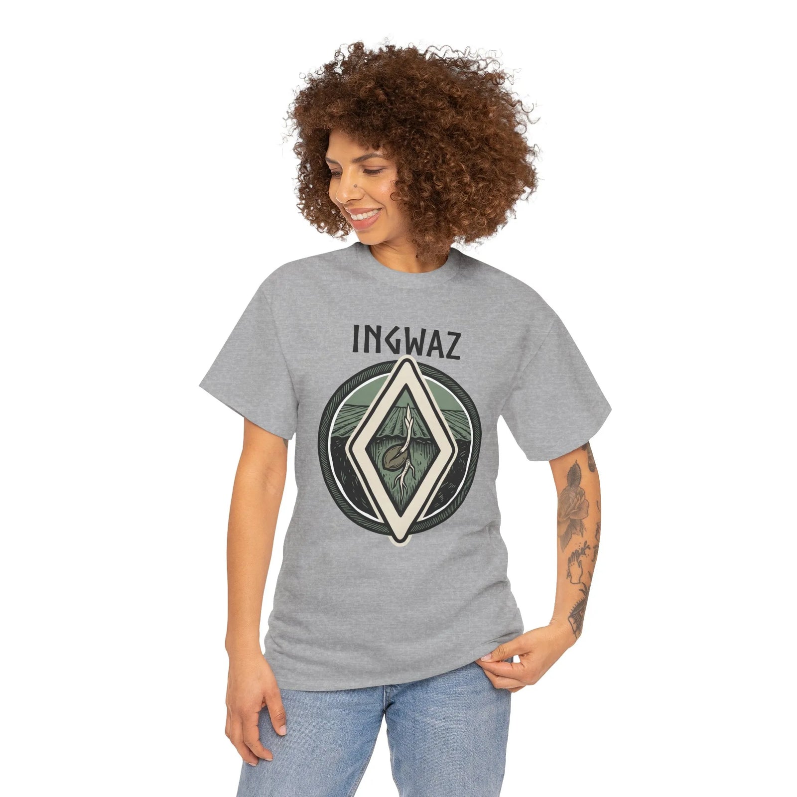 Ingwaz Seed Rune Graphic T-Shirt - Heavy Cotton Classic Fit Tee - Unisex White