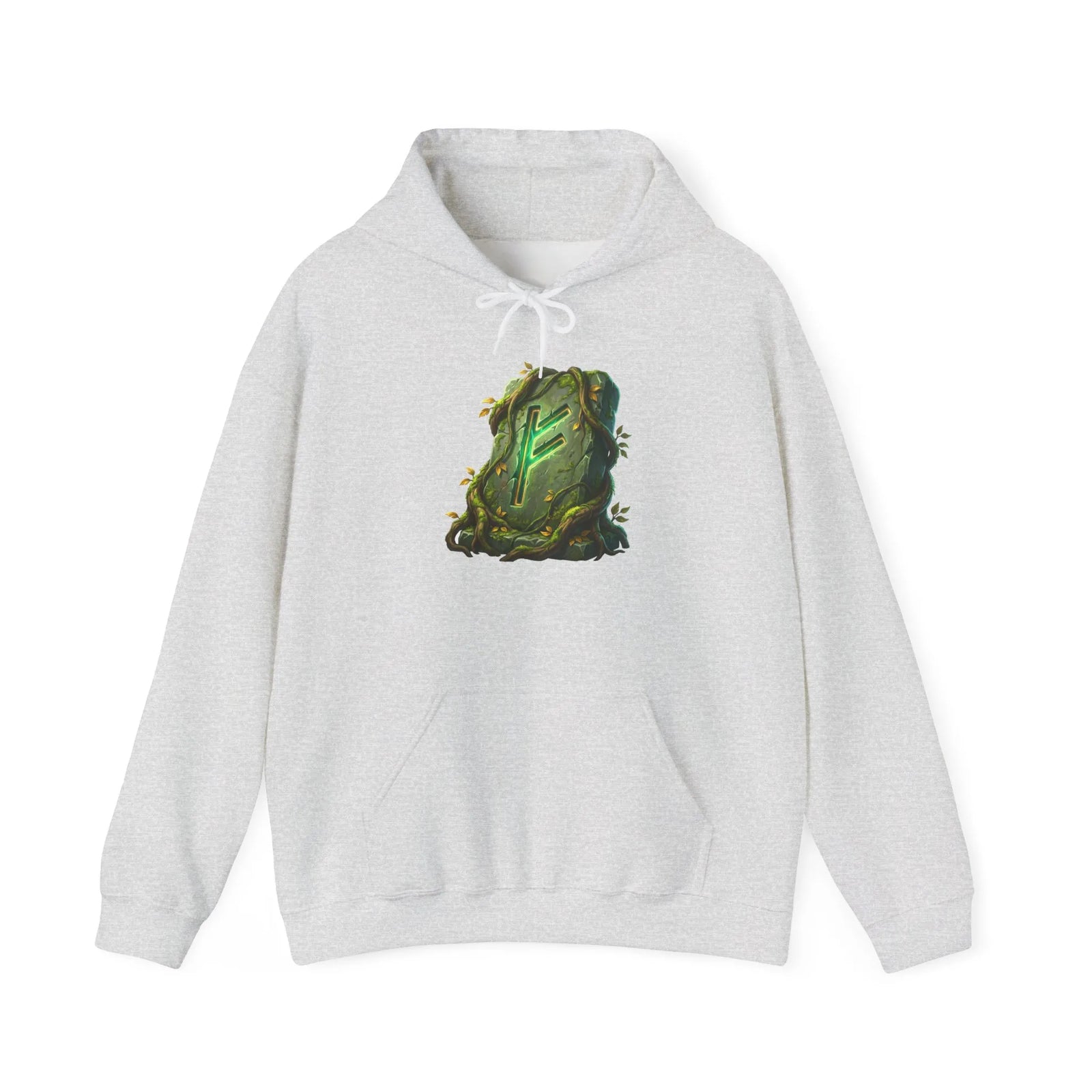Fehu Rune Norse Symbol Hoodie - Soft Cotton Blend Pullover - Unisex Off White