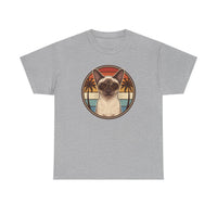 70s Sunset Siamese Cat Aviator T-Shirt - Heavyweight Cotton Classic Fit Tee - Unisex White
