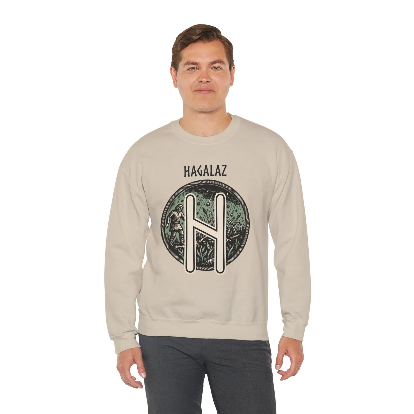 Hagalaz Rune Hail Graphic Sweatshirt - Medium-Heavy Cotton Blend Crewneck - Unisex White