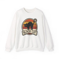 Black Cat Retro Sunset Sweatshirt - Heavy Blend Crewneck Fleece - Unisex White