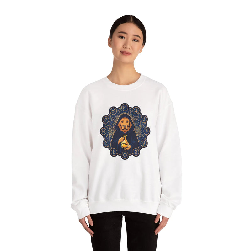 Alchemist Dog Sacred Geometry Spirit Sweatshirt - Heavy Blend Fleece Crewneck - Unisex Ash