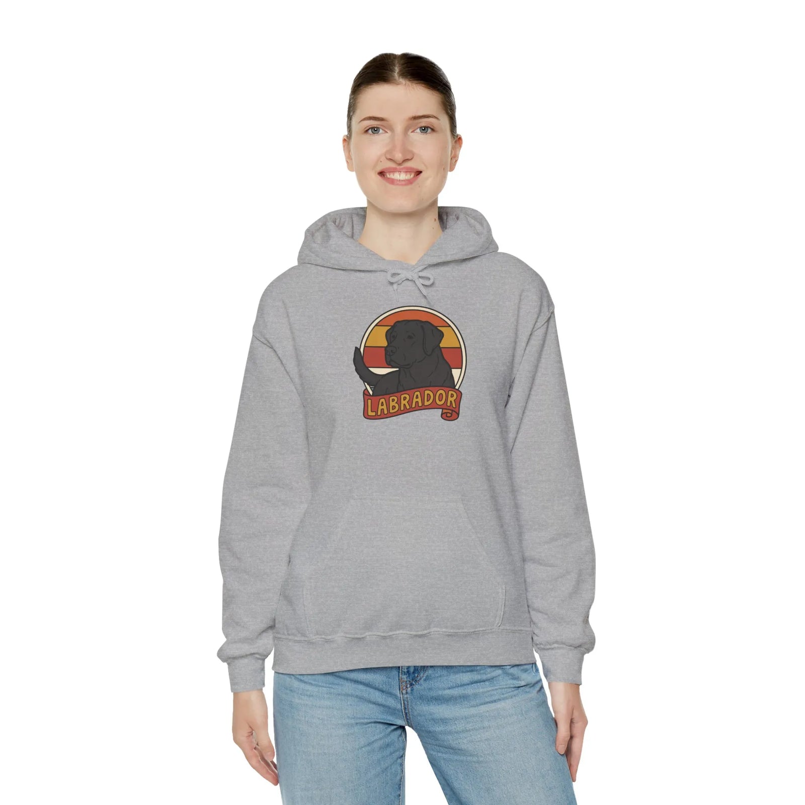 Labrador Retro 70s Sunset Breed Hoodie - Cozy Cotton Blend Pullover - Unisex White