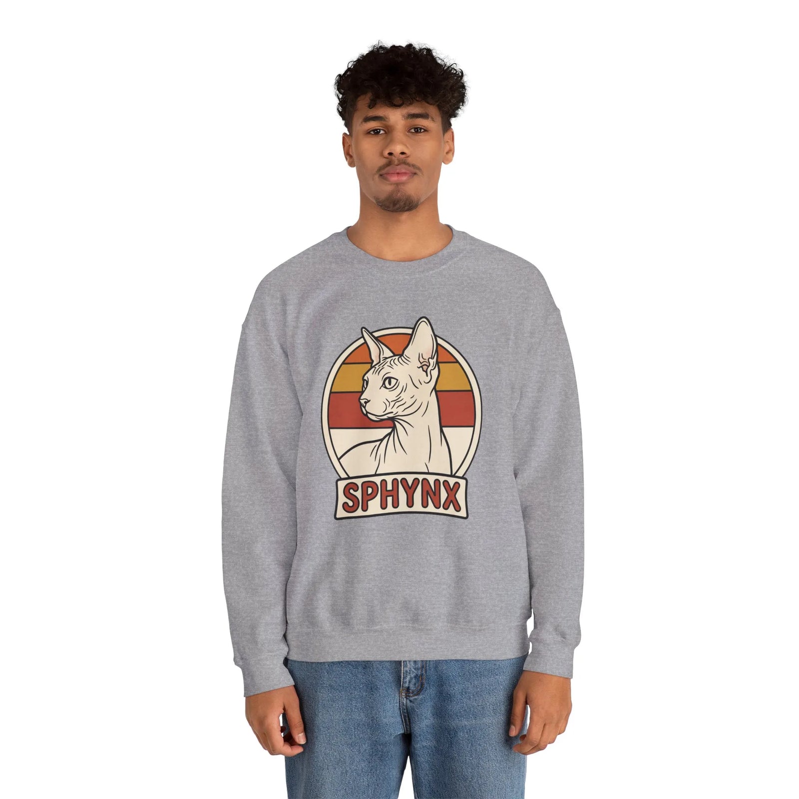Sphynx Retro 70s Sunset Breeds Sweatshirt - Heavy Blend Crewneck Fleece - Unisex Ash