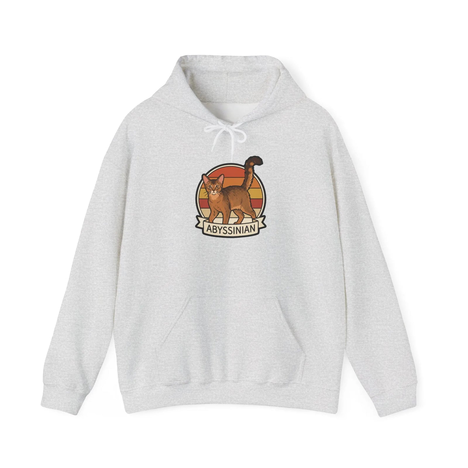 Abyssinian Cat Retro Sunset Hoodie - Heavy Blend Fleece Pullover - Unisex White