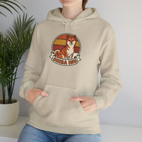 Shiba Inu Retro 70s Sunset Graphic Hoodie - Medium-Heavy Cotton Blend Fleece - Unisex White
