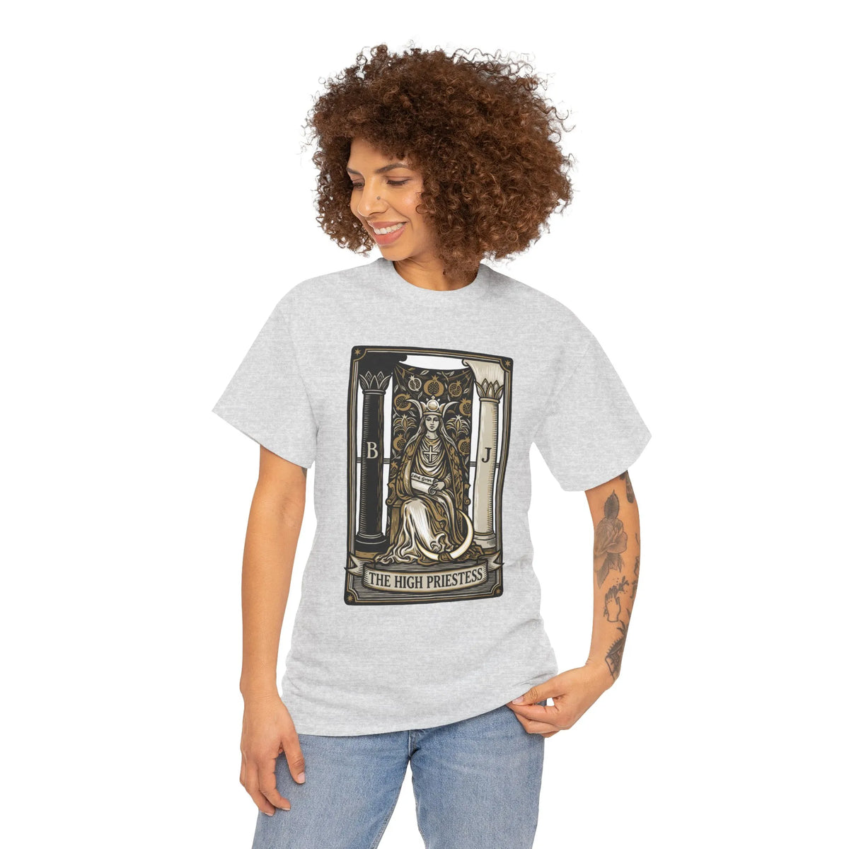 The High Priestess Tarot Card T-Shirt - Heavy Cotton Classic Fit Tee - Unisex White