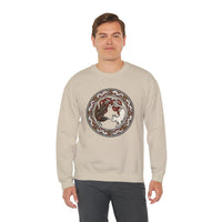 Norse Woodcut Cat & Raven Sweatshirt - Classic Fit Heavy Blend Crewneck - Unisex White