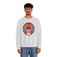 Shiba Inu Cool Dog 70s Sunset Sweatshirt - Heavy Blend Fleece Crewneck - Unisex White