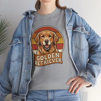 Golden Retriever Retro 70s Sunset T-Shirt - Heavy Cotton Classic Fit Tee - Unisex White