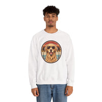 Golden Retriever Sunset Sweatshirt - Heavy Blend Cotton Poly Crewneck - Unisex White
