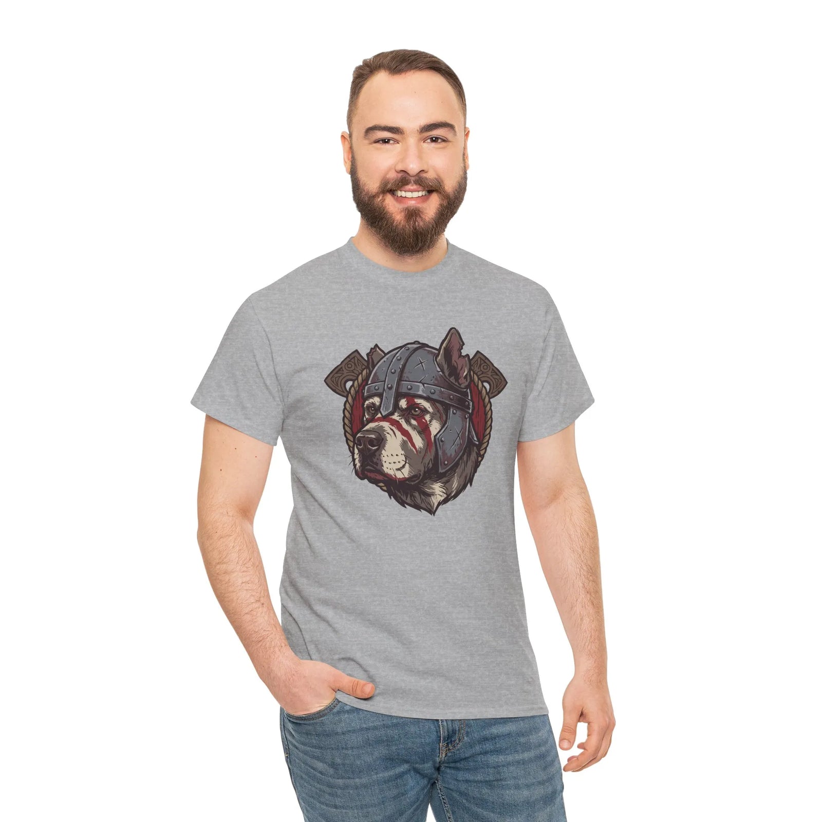 Viking Berserker Dog Warpaint T-Shirt - Heavy Cotton Classic Fit Tee - Unisex White