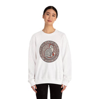 Norse Knotwork Cat Graphic Sweatshirt - Heavy Blend Cotton Blend Crewneck - Unisex White