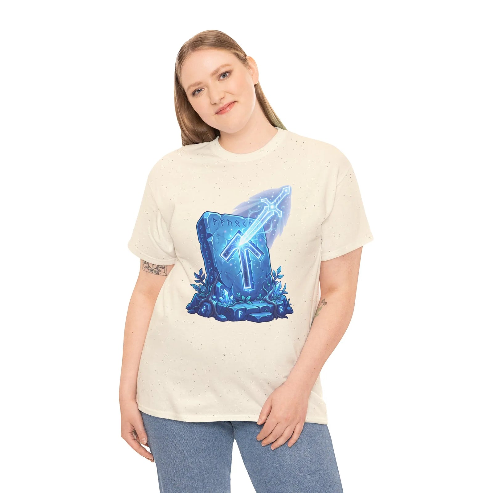 Tiwaz Tyr Sky Sword Graphic T-Shirt - Heavy Cotton Classic Fit Tee - Unisex White