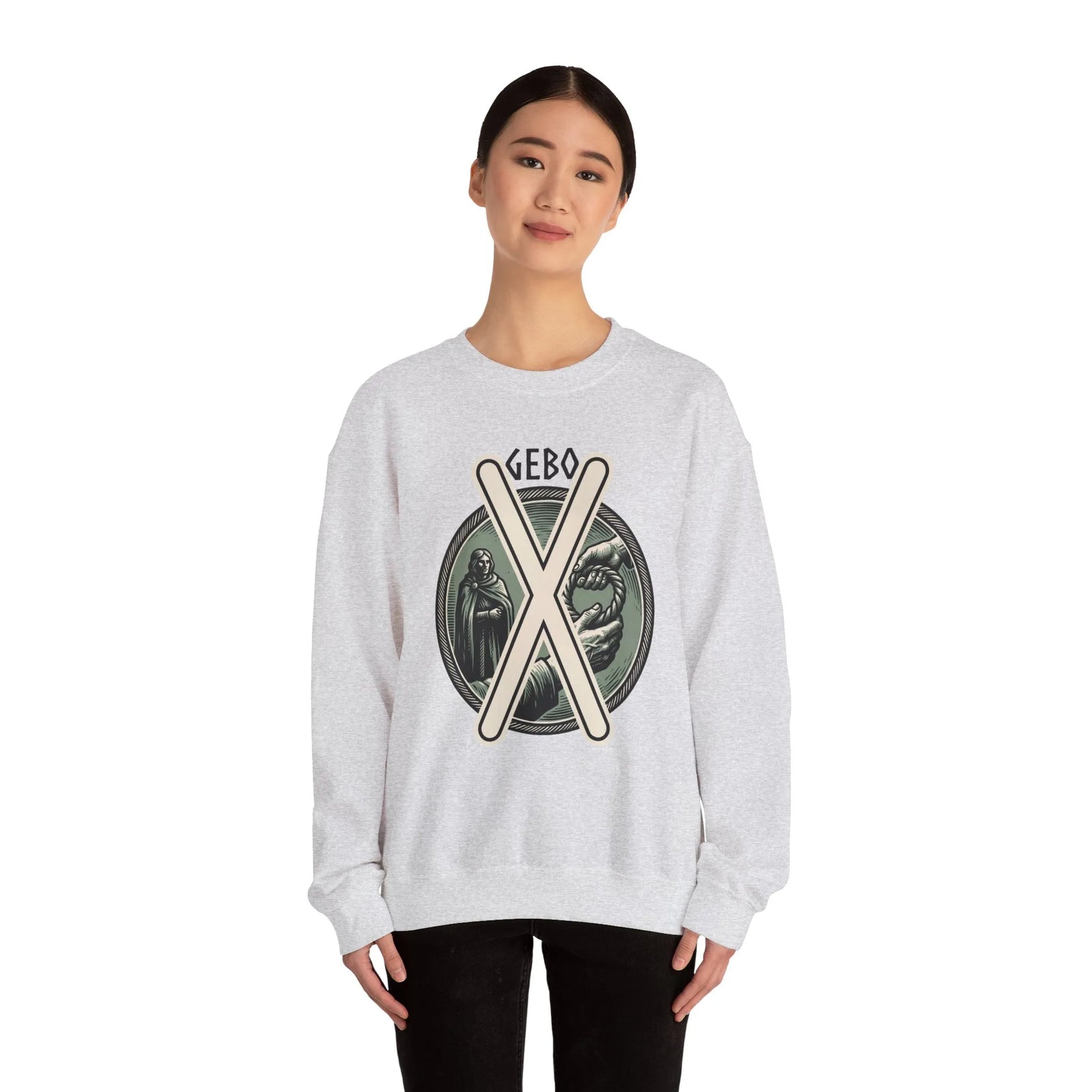 Gebo Rune Gift Cycle Graphic Sweatshirt - Heavyweight Cotton Blend Crewneck - Unisex White
