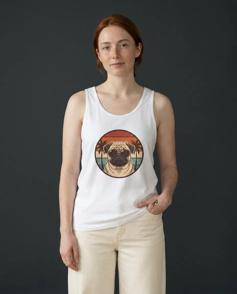 Pug 70s Sunset Aviator Tank Top - Lightweight Ringspun Cotton Jersey - Unisex Athletic Heather