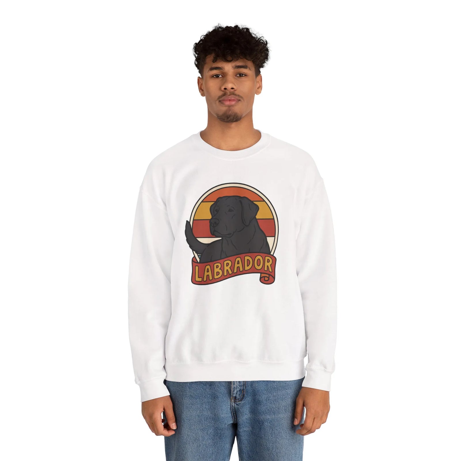 Labrador Retro 70s Sunset Sweatshirt - Heavy Blend Fleece Crewneck - Unisex White