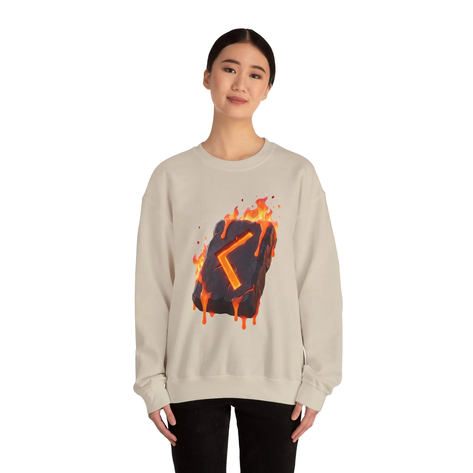Kenaz Rune Fire Graphic Sweatshirt - Heavy Blend Fleece Crewneck - Unisex White