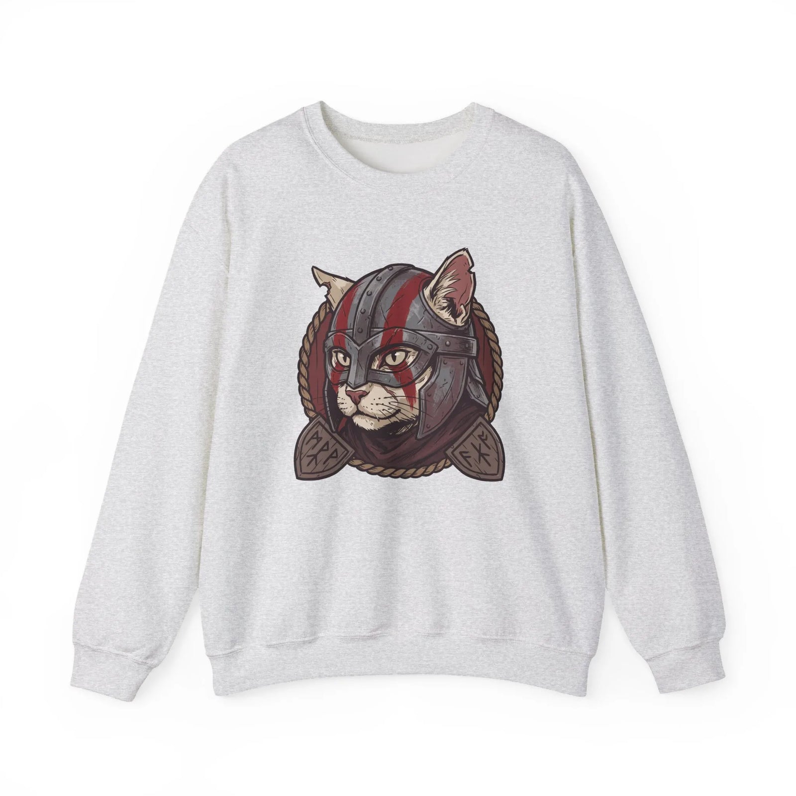 Viking Berserker Cat Graphic Sweatshirt - Heavy Blend Fleece Crewneck - Unisex White
