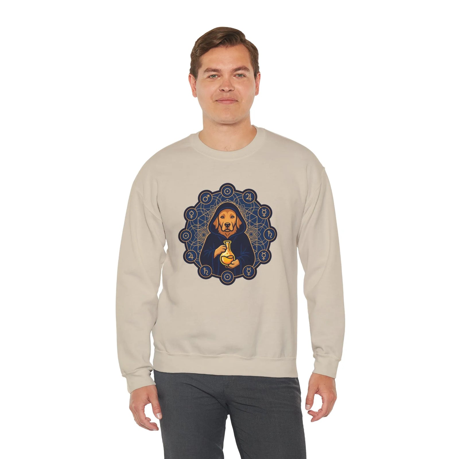 Alchemist Dog Sacred Geometry Spirit Sweatshirt - Heavy Blend Fleece Crewneck - Unisex Ash