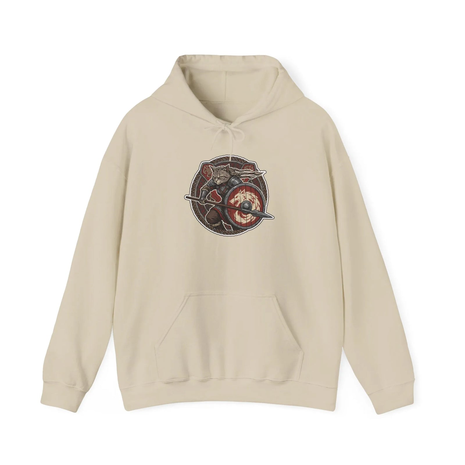 Viking Berserker Cat Shieldmaiden Hoodie - Heavy Blend Fleece Pullover - Unisex White
