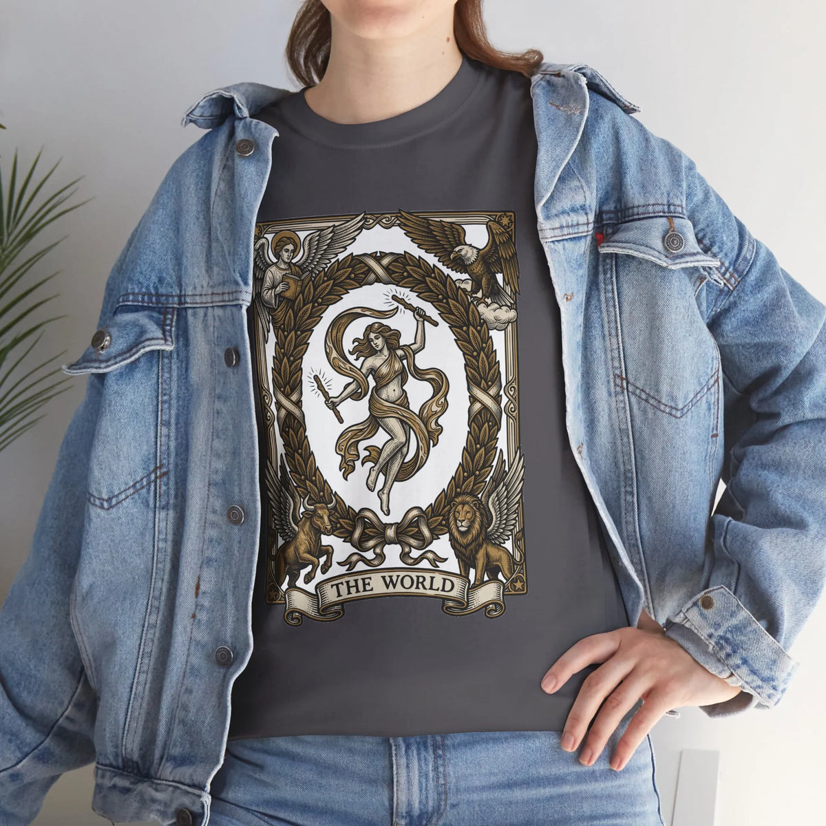 The World Tarot Card Graphic T-Shirt - Heavy Cotton Classic Fit Tee - Unisex White