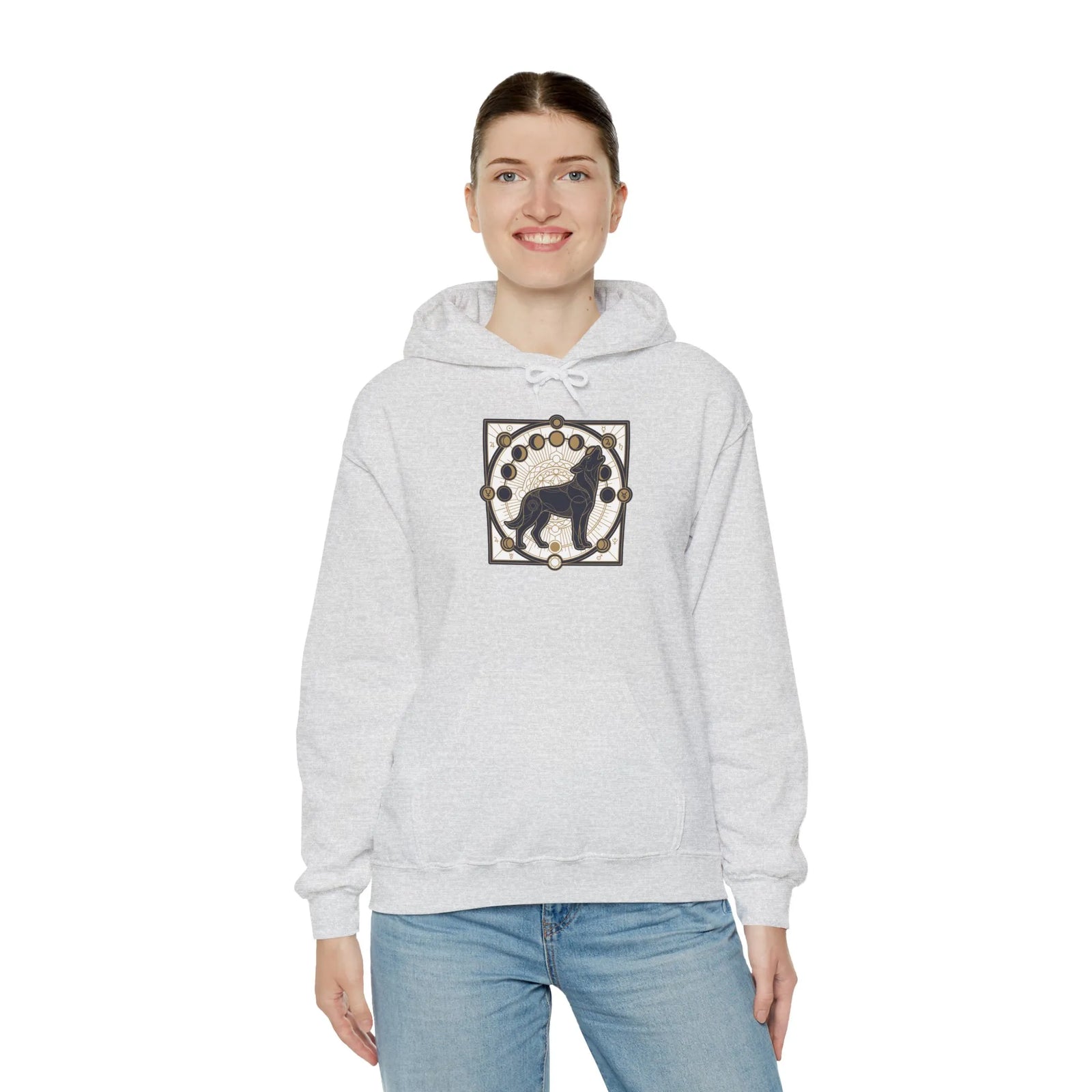Howl Sacred Geometry Spirit Dogs Hoodie - Soft Cotton Blend Pullover - Unisex White
