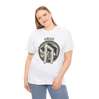 Uruz Runic Bull Graphic T-Shirt - Heavyweight Cotton Classic Fit Tee - Unisex White