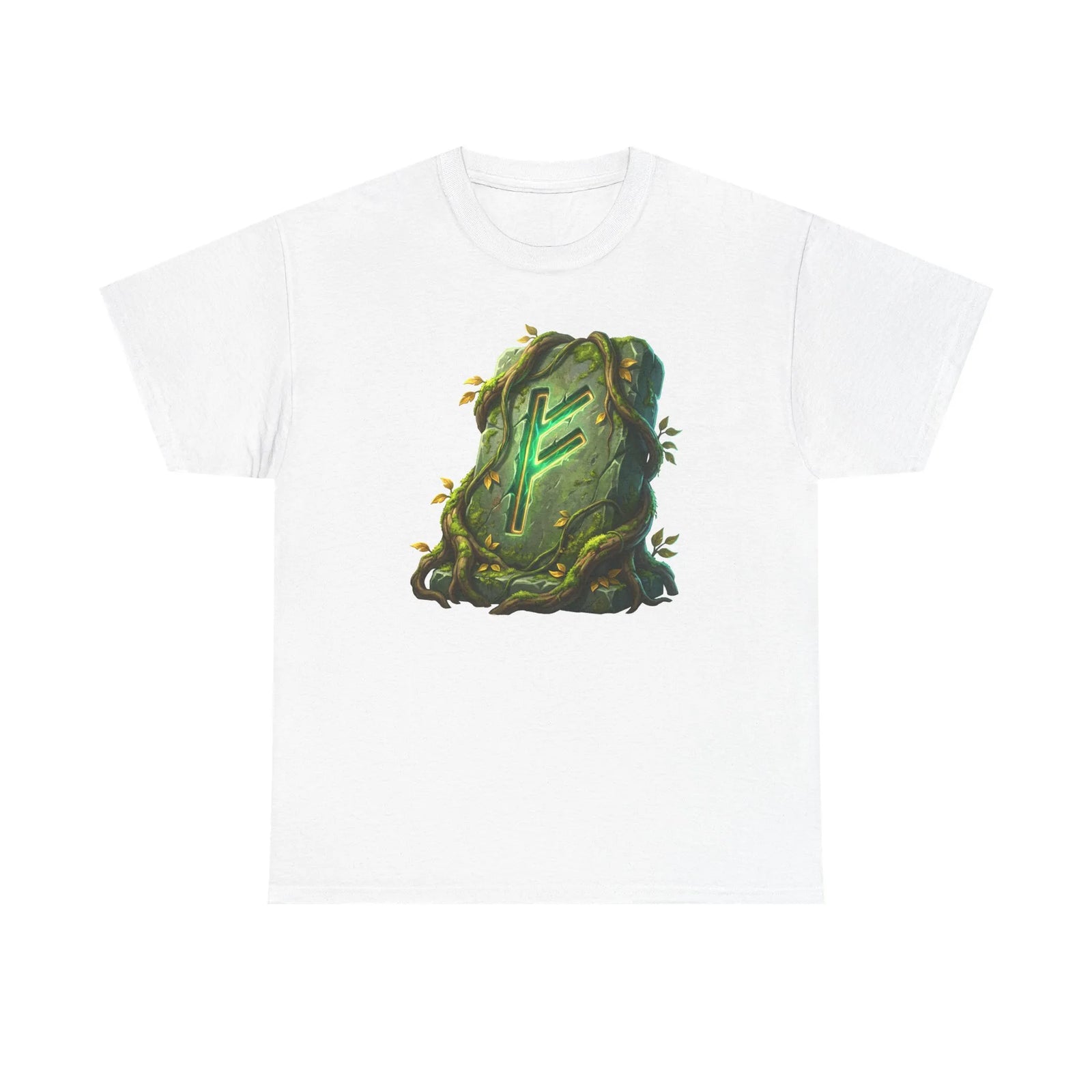 Fehu Rune Wealth Symbol T-Shirt - Heavy Cotton Classic Fit Tee - Unisex White