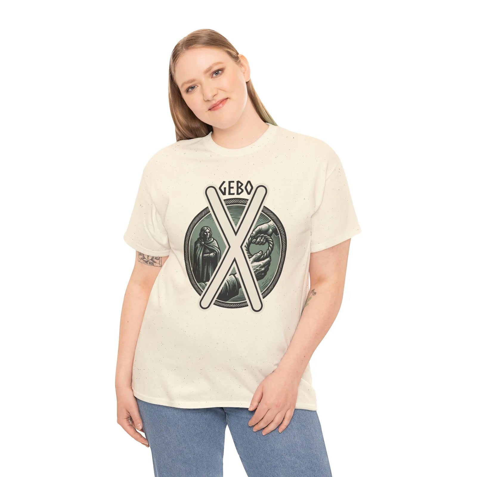 Gebo Rune Nordic Symbol Graphic T-Shirt - Heavy Cotton Classic Fit Tee - Unisex White