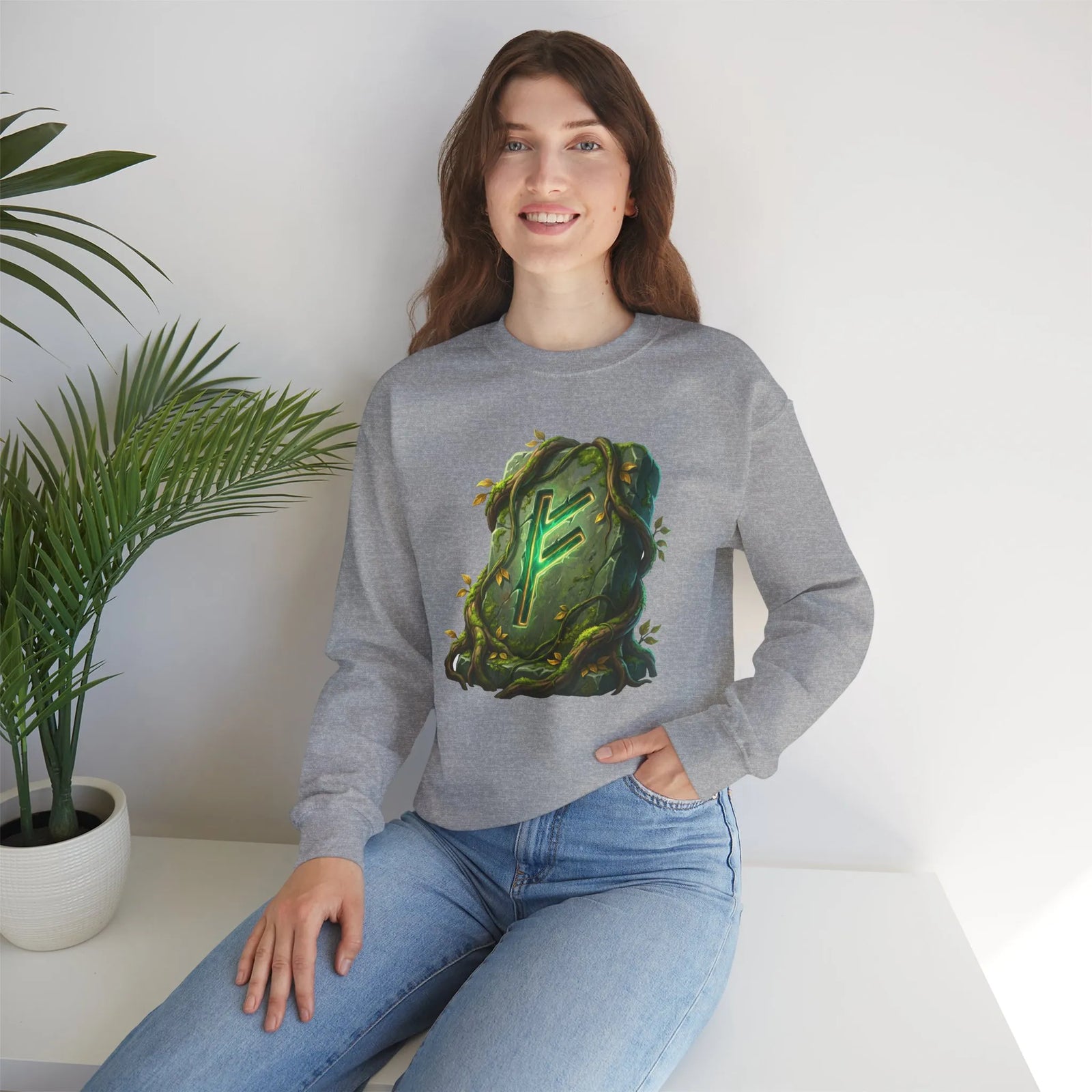 Fehu Wealth Rune Sweatshirt - Heavy Blend Fleece Crewneck - Unisex White