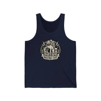 Heavy Metal Rocker Cat Skull Tank Top - Lightweight Jersey Retail Fit - Unisex White