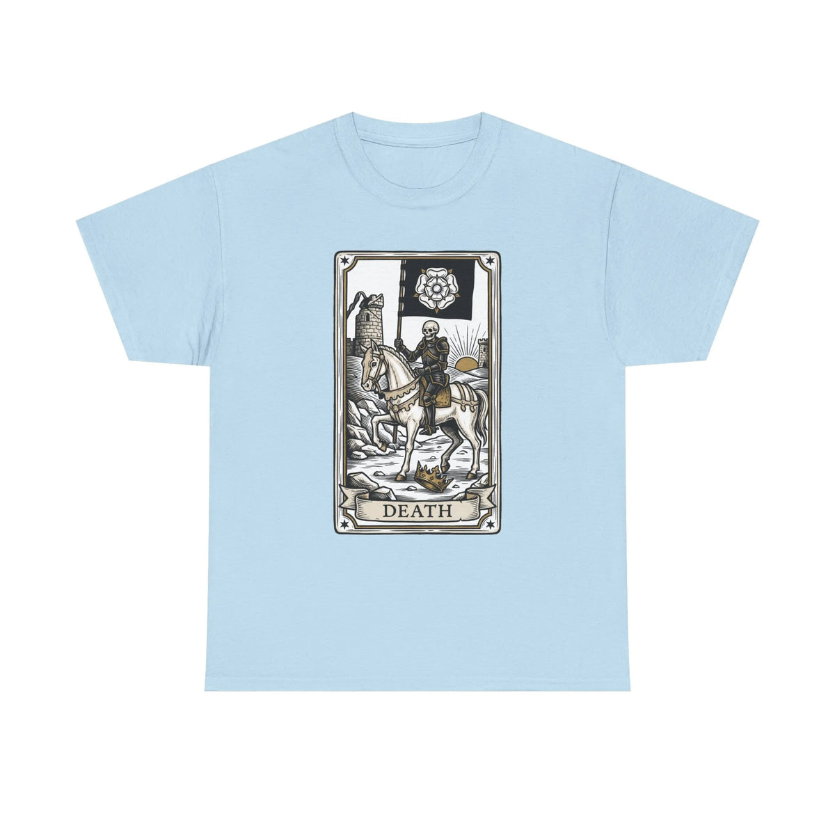 Death Tarot Card Knight Graphic T-Shirt - Heavyweight 100% Cotton Classic Fit Tee - Unisex White