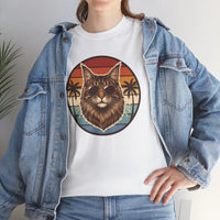 Maine Coon Cat Aviator Sunglasses T-Shirt - Heavy Cotton Classic Fit Tee - Unisex White