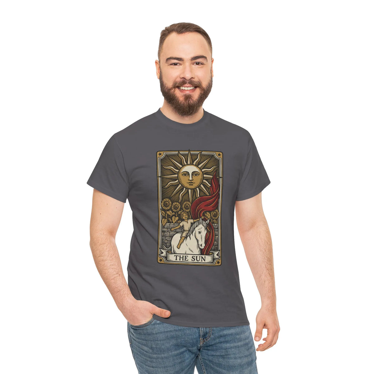 Tarot The Sun Card T-Shirt - Medium Weight 100% Cotton Tee - Unisex White