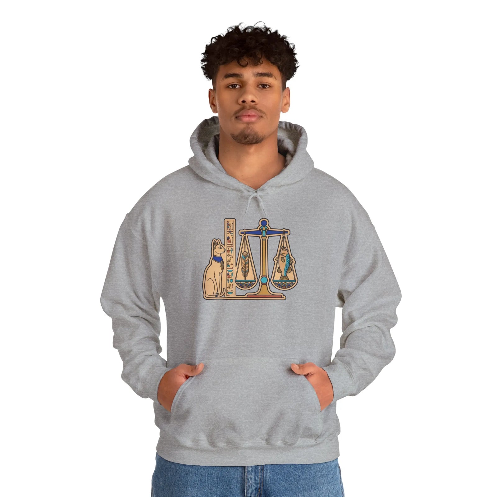 Sphynx Cat Egyptian Scales Hoodie - Heavyweight Cotton Blend Pullover - Unisex White
