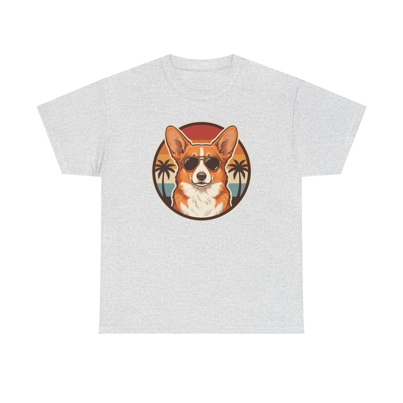 Cool Corgi Aviator Sunset T-Shirt - Heavy Cotton Classic Fit Tee - Unisex White