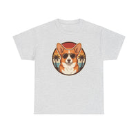 Cool Corgi Aviator Sunset T-Shirt - Heavy Cotton Classic Fit Tee - Unisex White