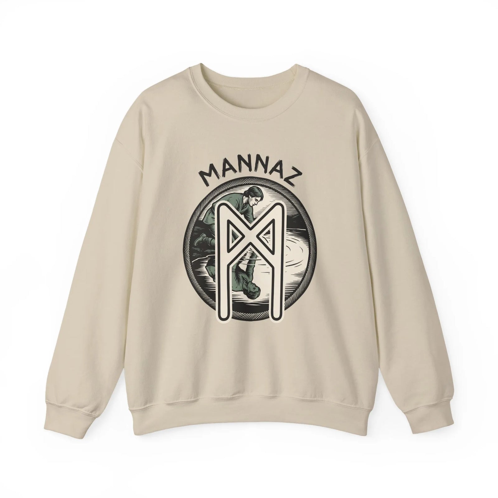 Mannaz Humanity Rune Graphic Sweatshirt - Heavy Blend Fleece Crewneck - Unisex White