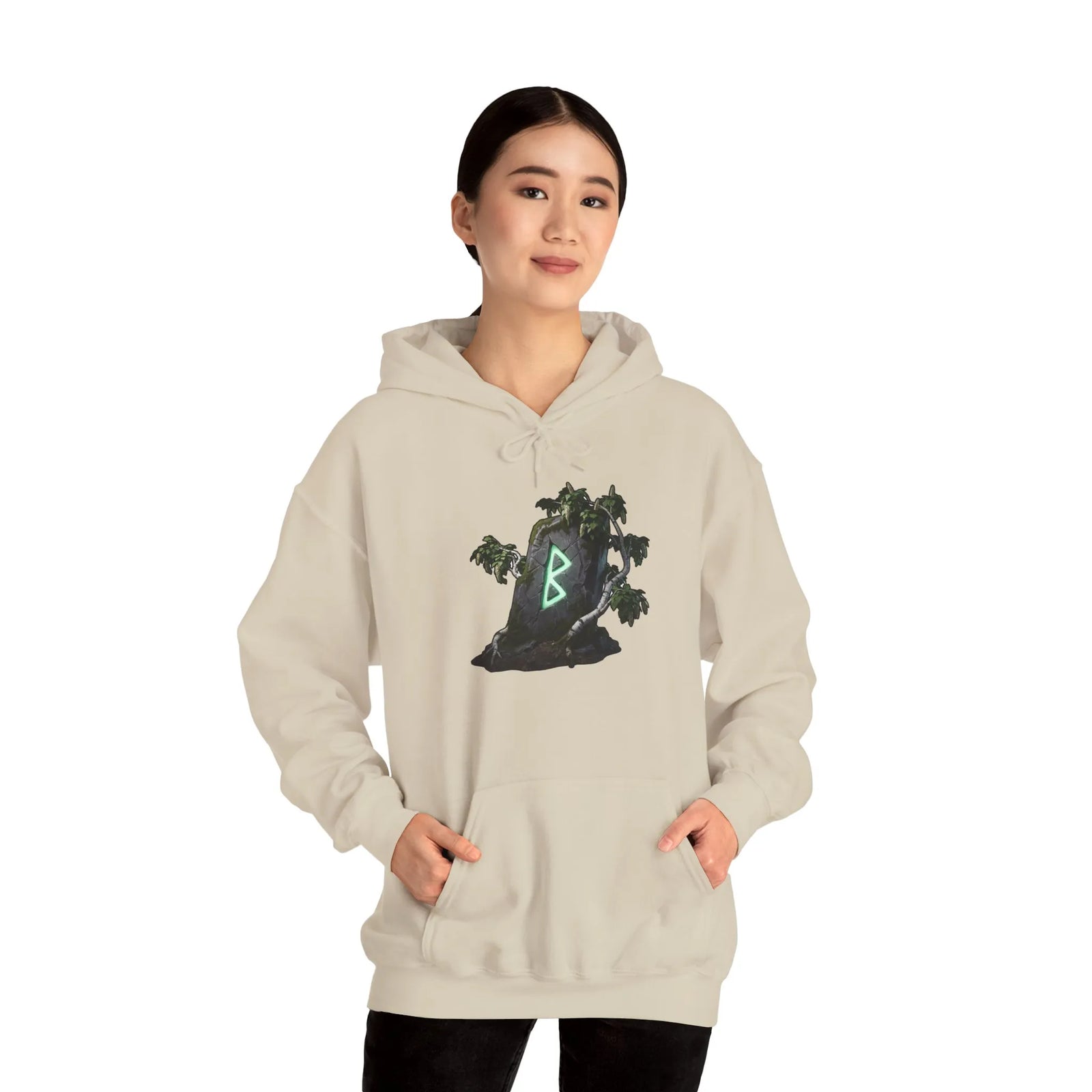 Berkana Birch Rune Graphic Hoodie - Soft Cotton-Poly Blend Pullover - Unisex White