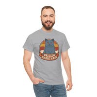 British Shorthair Retro Sunset T-Shirt - Heavyweight Cotton Classic Tee - Unisex White