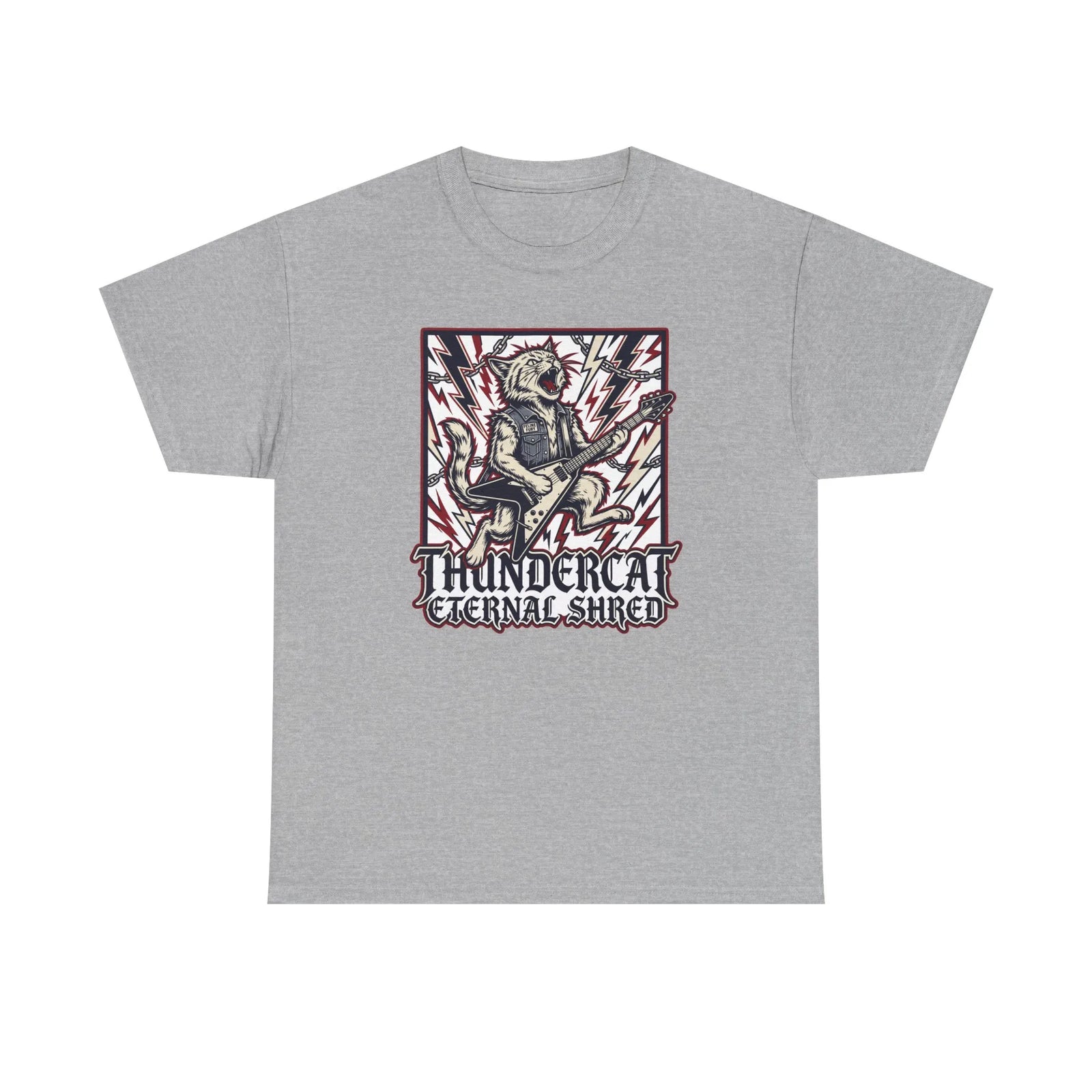 Guitar Solo Rocker Cat T-Shirt - Heavy Cotton Classic Fit Tee - Unisex White
