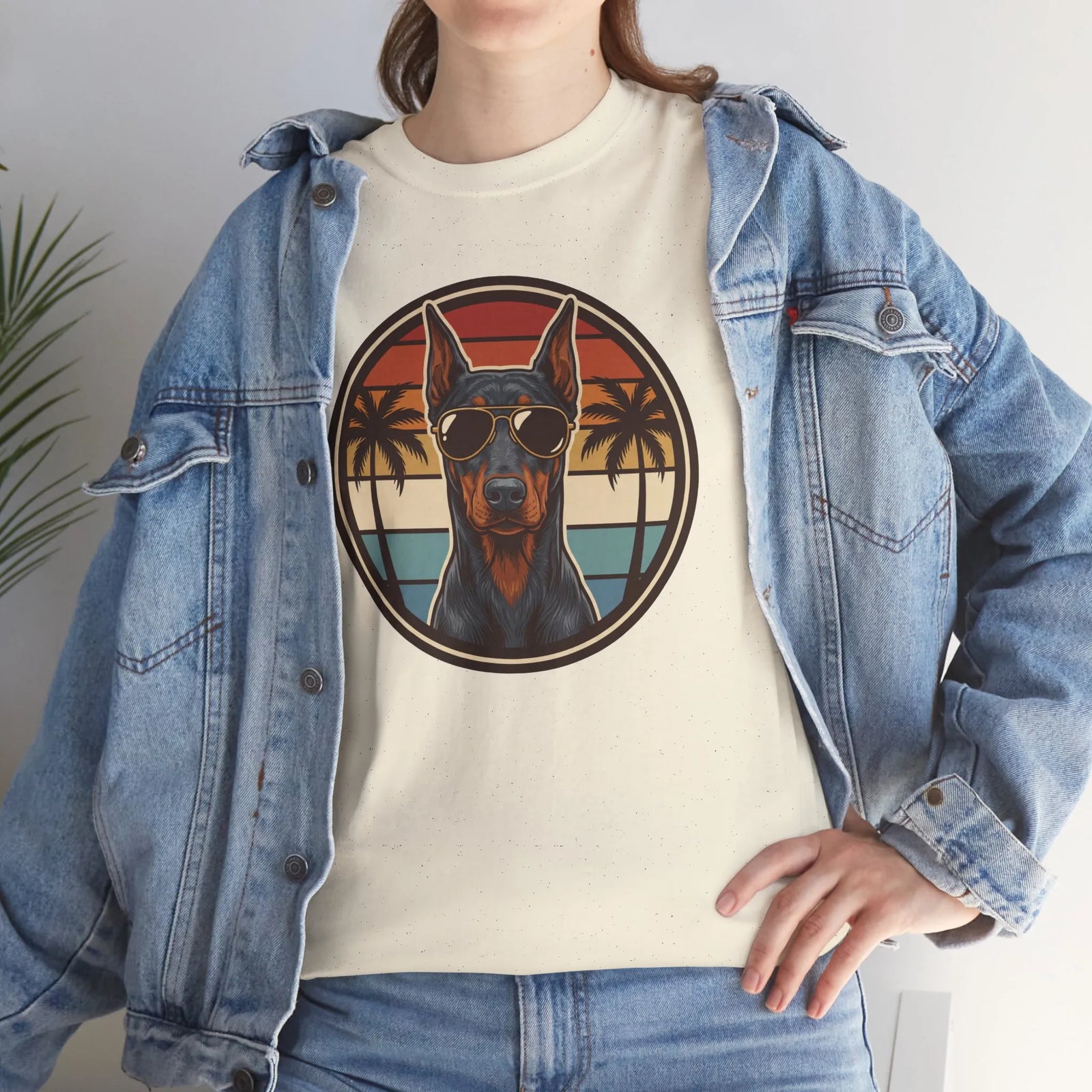 Doberman 70s Sunset Aviators T-Shirt - Heavy Cotton Classic Fit Tee - Unisex White
