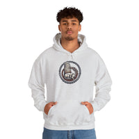 Norse Woodcut Runestone Hound Hoodie - Heavyweight Cotton Blend Pullover - Unisex White